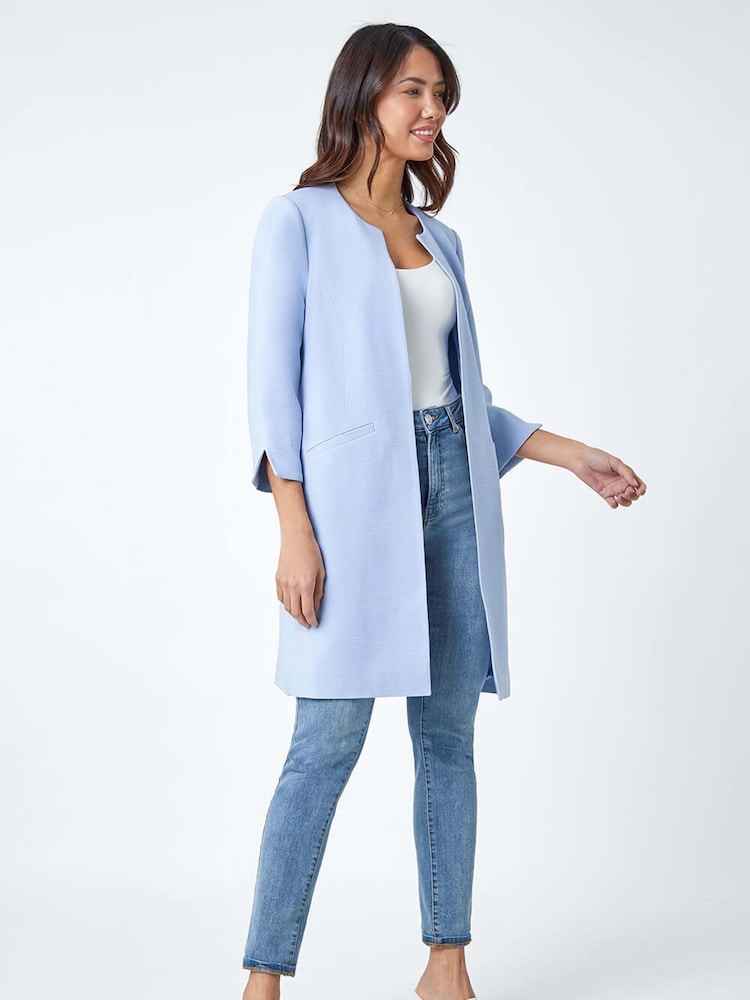 Roman Blue Textured Longline Smart Coat - Image 2 of 5