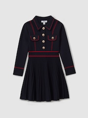 Reiss Navy Sapna 4-9 yrs Knitted Contrast Stitch Dress - Image 2 of 4