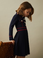 Reiss Navy Sapna 4-9 yrs Knitted Contrast Stitch Dress - Image 3 of 4