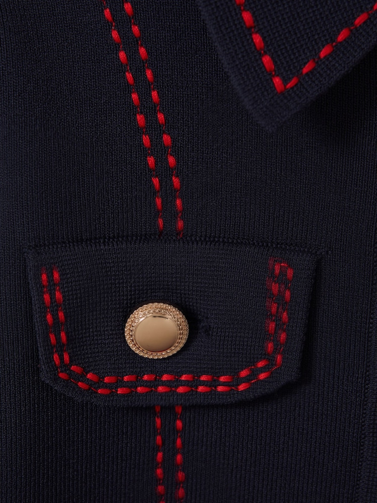 Reiss Navy Sapna 4-9 yrs Knitted Contrast Stitch Dress - Image 4 of 4