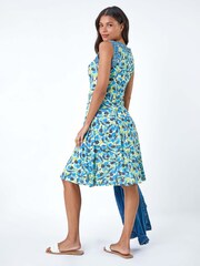 Roman Blue Sleeveless Contrast Floral Print Dress - Image 3 of 5