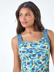 Roman Blue Sleeveless Contrast Floral Print Dress - Image 4 of 5