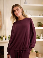 Berry Red Ribbed Knitlook Lounge Top - Image 1 of 5