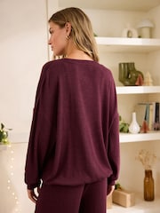 Berry Red Ribbed Knitlook Lounge Top - Image 4 of 5