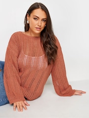 Yours Curve Orange Flare Sleeve Pointelle Jumper - Image 1 of 5