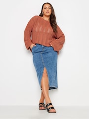 Yours Curve Orange Flare Sleeve Pointelle Jumper - Image 2 of 5