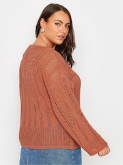Yours Curve Orange Flare Sleeve Pointelle Jumper - Image 3 of 5