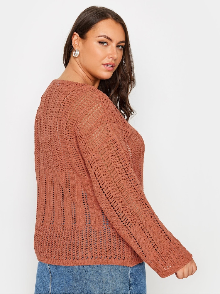Yours Curve Orange Flare Sleeve Pointelle Jumper - Image 3 of 5