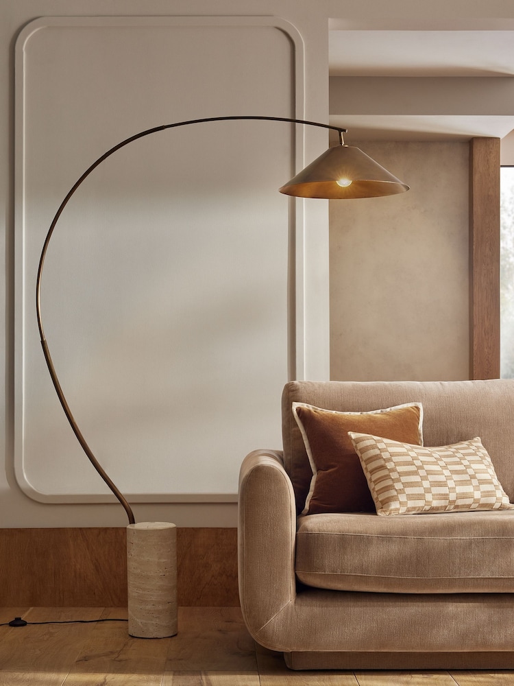 Brass N. Premium Portland Travertine Floor Lamp - Image 1 of 7 Brass N. Premium Portland Travertine Floor Lamp - Image 1 of 7