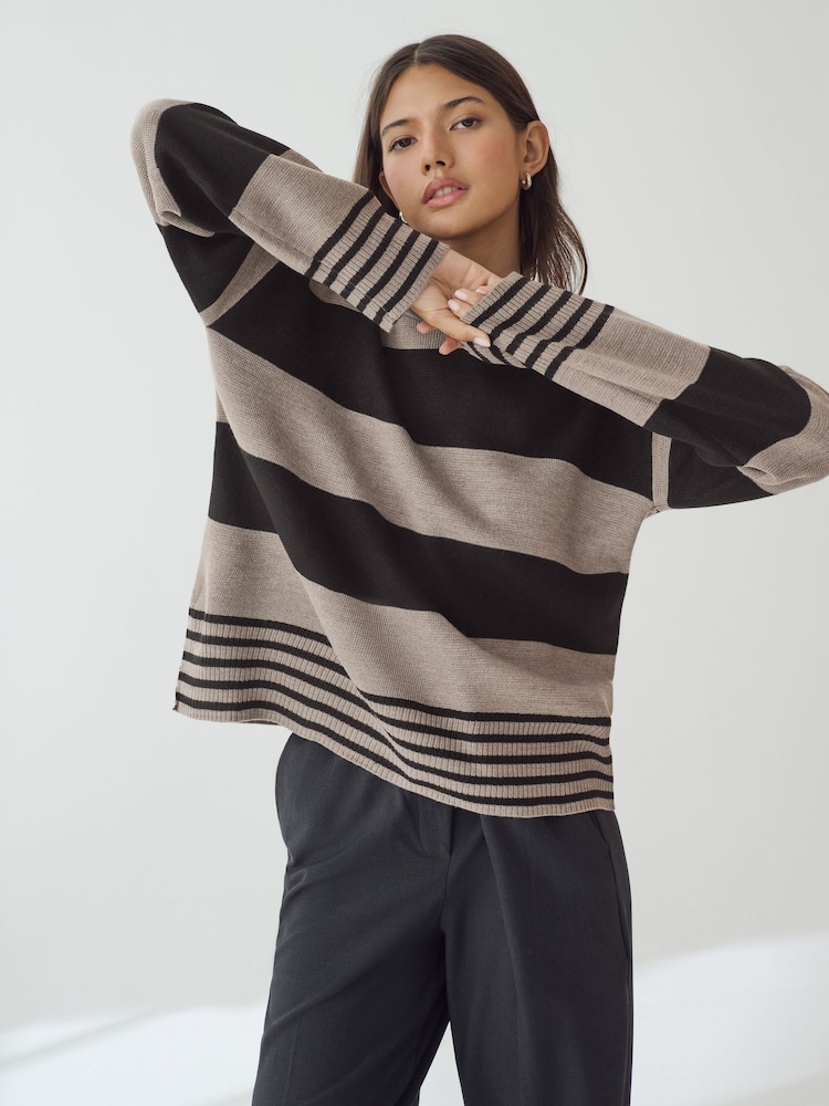 Multi Stripe Cosy Soft Touch Knitted Jumper Hoodie - Image 2 of 8