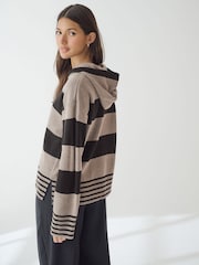 Multi Stripe Cosy Soft Touch Knitted Jumper Hoodie - Image 3 of 8