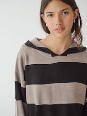 Multi Stripe Cosy Soft Touch Knitted Jumper Hoodie - Image 5 of 8