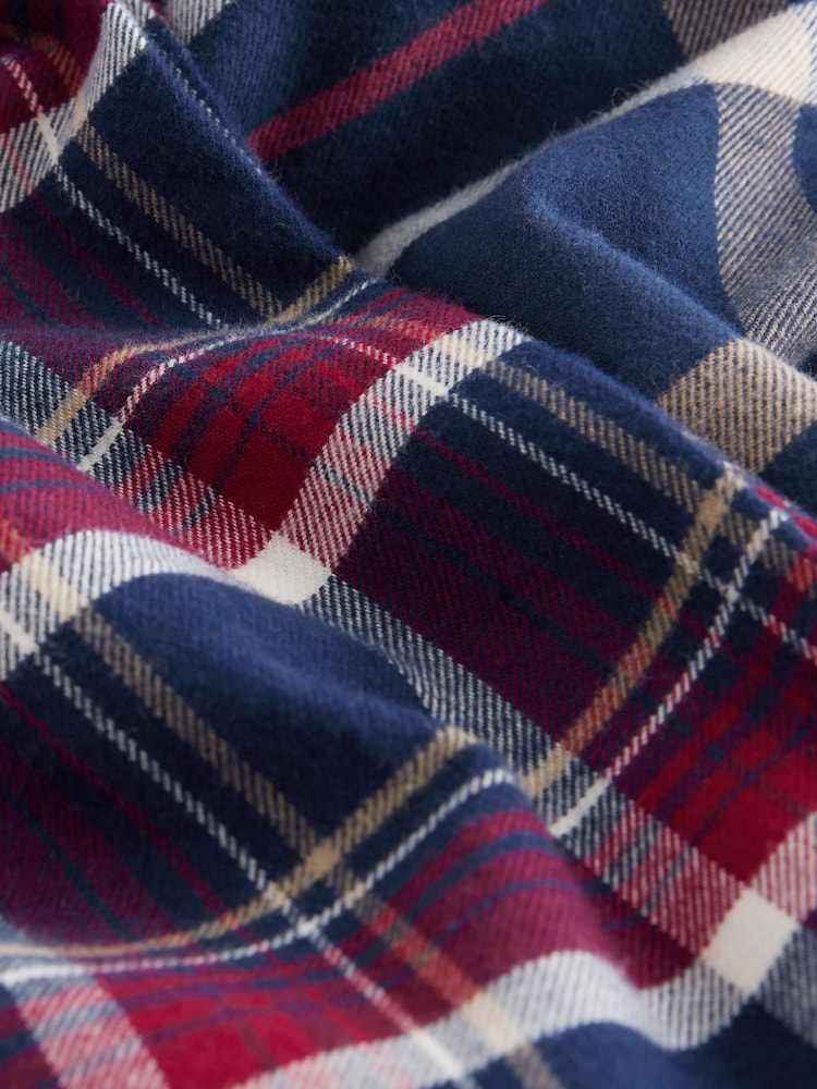 Navy Blue/Burgundy Red 2 Pack Long Sleeve Woven Check 100% Cotton Pyjamas (3-16yrs) - Image 10 of 11