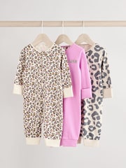 Pink 100% Cotton Two Way Zip Baby Footless Sleepsuit 3 Pack (0mths-3yrs) - Image 1 of 12