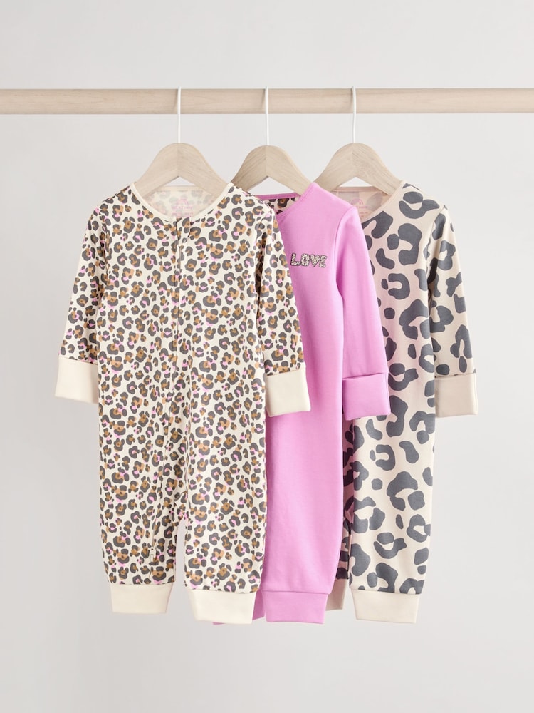 Pink - Fußlose Baby-Schlafanzüge mit Zwei-Wege-Reißverschluss im 3er-Pack aus 100 % Baumwolle (0 Monate bis 3 Jahre) - Bild 1 von 12 Pink - Fußlose Baby-Schlafanzüge mit Zwei-Wege-Reißverschluss im 3er-Pack aus 100 % Baumwolle (0 Monate bis 3 Jahre) - Bild 1 von 12