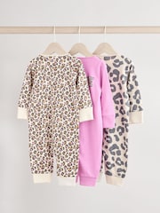 Pink 100% Cotton Two Way Zip Baby Footless Sleepsuit 3 Pack (0mths-3yrs) - Image 2 of 12