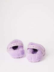 Lipsy Purple Fleece Lined Faux Fur Slip On Clog Slippers - Image 3 of 4
