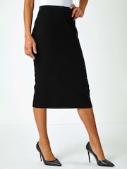 Roman Black Textured Pencil Midi Stretch Skirt - Image 1 of 5