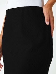 Roman Black Textured Pencil Midi Stretch Skirt - Image 3 of 5
