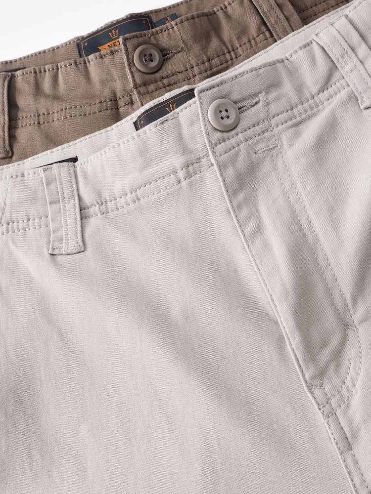 Light Stone/Mushroom Brown Slim Fit Cotton Rich Stretch Cargo Trousers 2 Pack - Image 5 of 5