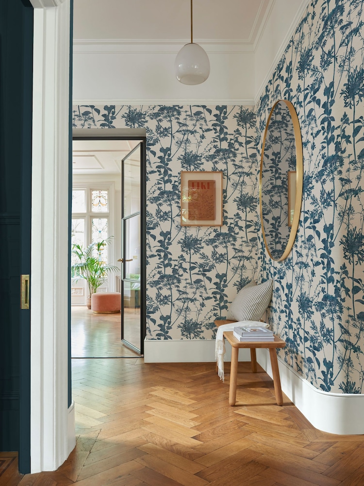 Graham & Brown Blue Esther Wallpaper Sample - Image 1 of 3