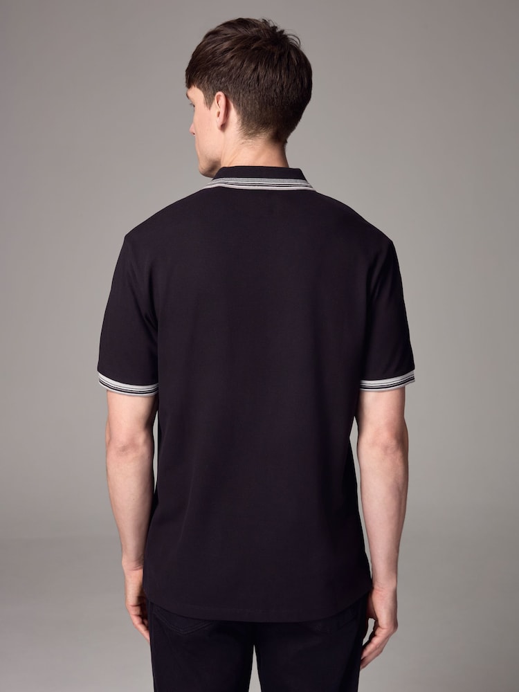 Black Regular Fit Short Sleeve Tipped Polo Shirt - Image 3 of 7