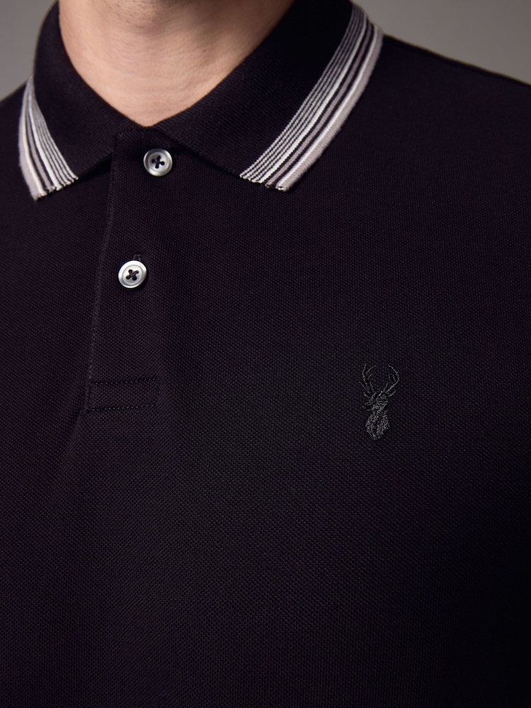 Black Regular Fit Short Sleeve Tipped Polo Shirt - Image 4 of 7