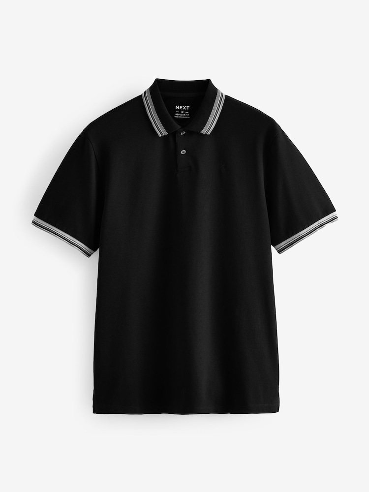 Black Regular Fit Short Sleeve Tipped Polo Shirt - Image 5 of 7