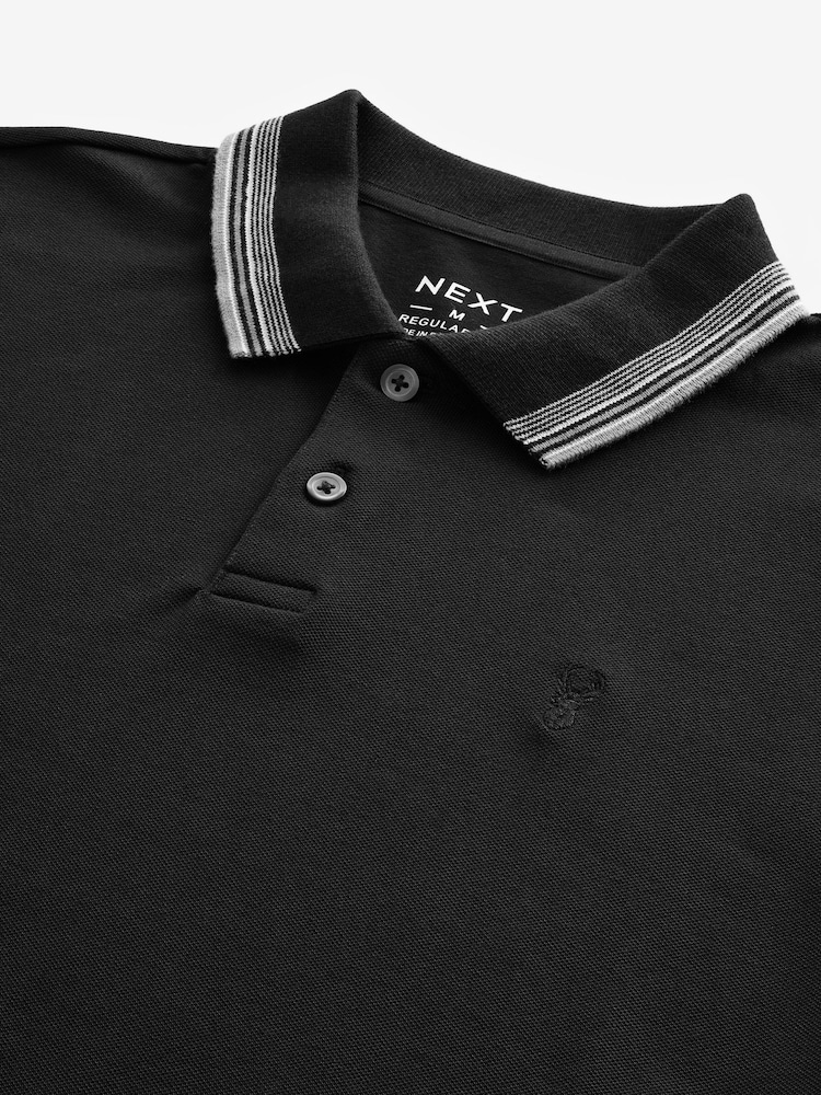 Black Regular Fit Short Sleeve Tipped Polo Shirt - Image 6 of 7