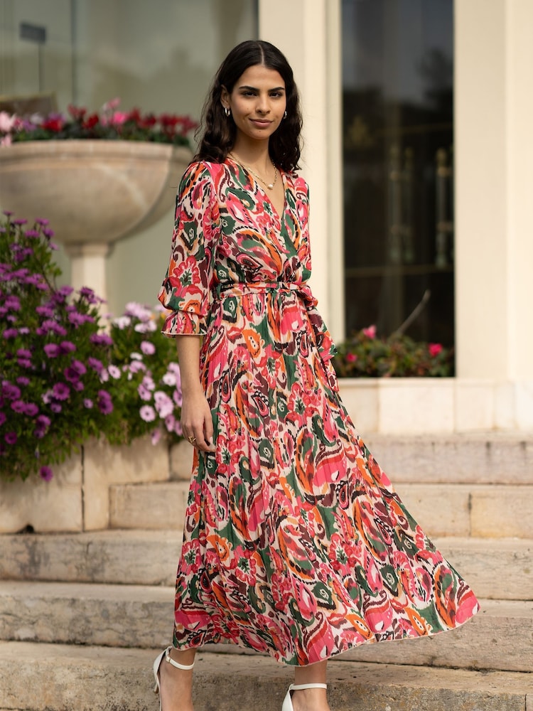 Yumi – Paisley-Muster-plissiert-Midi kleid mit Falten - Bild 2 von 6