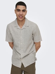 Only & Sons Grey Printed Linen Resort Shirt - Image 1 of 6