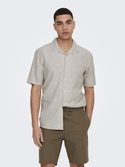 Only & Sons Grey Printed Linen Resort Shirt - Image 3 of 6