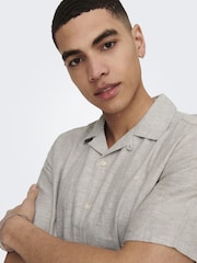 Only & Sons Grey Printed Linen Resort Shirt - Image 4 of 6