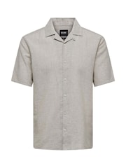 Only & Sons Grey Printed Linen Resort Shirt - Image 5 of 6