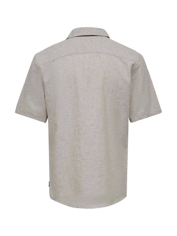 Only & Sons Grey Printed Linen Resort Shirt - Image 6 of 6