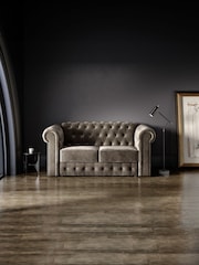 Jay-Be Luxe Velvet Mink Brown Chesterfield 2 Seater Sofa Bed - Image 1 of 6
