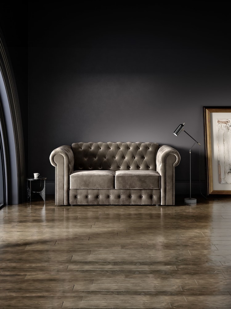 Jay-Be Luxe Velvet Mink Brown Chesterfield 2 Seater Sofa Bed - Image 1 of 6