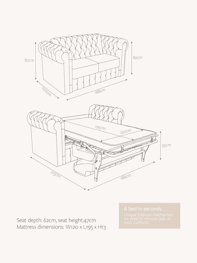 Jay-Be Luxe Velvet Mink Brown Chesterfield 2 Seater Sofa Bed - Image 6 of 6 Jay-Be Luxe Velvet Mink Brown Chesterfield 2 Seater Sofa Bed - Image 6 of 6