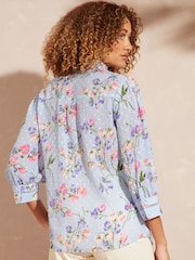 Love & Roses Blue Floral Embroidered V Neck 3/4 Sleeve Blouse - Image 3 of 3