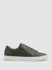Reiss Forest Green Luca Tumbled Grained Leather Trainers - Image 1 of 5