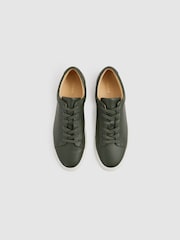 Reiss Forest Green Luca Tumbled Grained Leather Trainers - Image 3 of 5