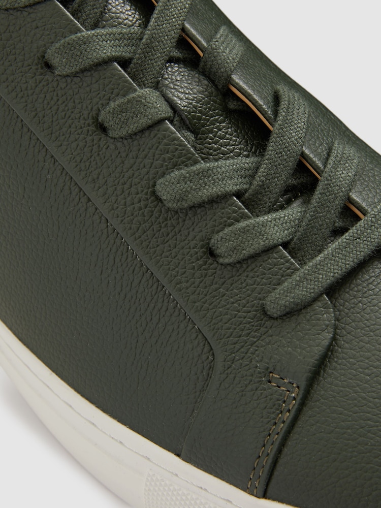 Reiss Forest Green Luca Tumbled Grained Leather Trainers - Image 5 of 5