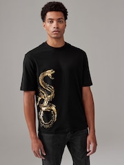 Armani Exchange Snake Graphic Black 100% Cotton T-Shirt - Image 1 of 4