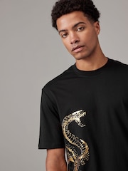 Armani Exchange Snake Graphic Black 100% Cotton T-Shirt - Image 3 of 4