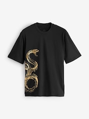 Armani Exchange Snake Graphic Black 100% Cotton T-Shirt - Image 4 of 4
