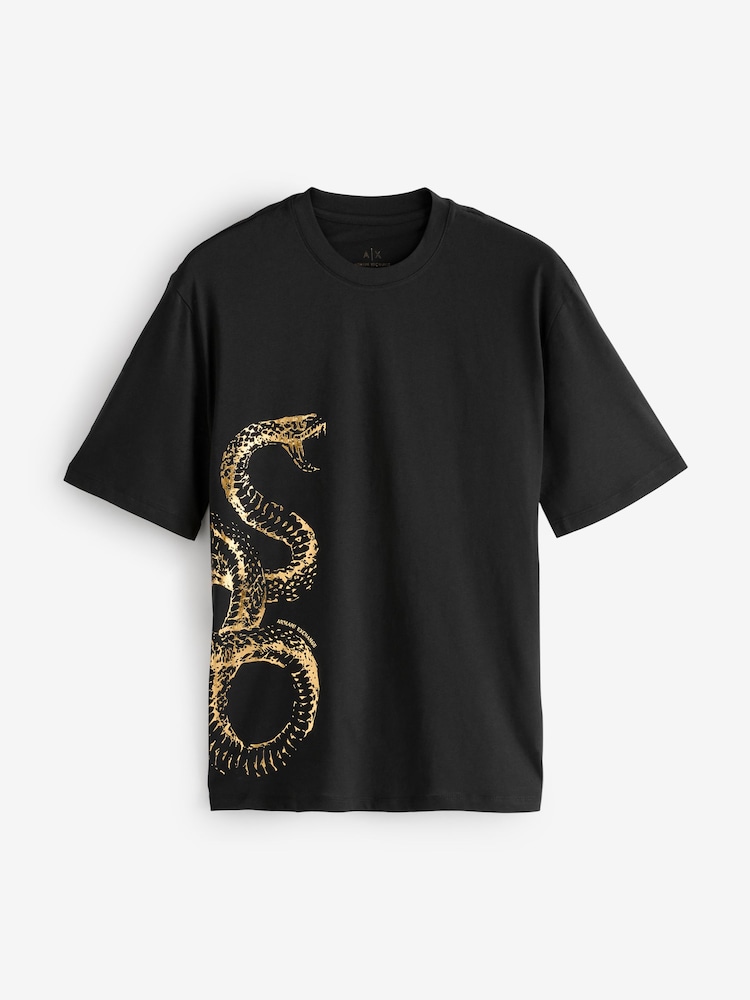 Armani Exchange Snake Graphic Black 100% Cotton T-Shirt - Image 4 of 4