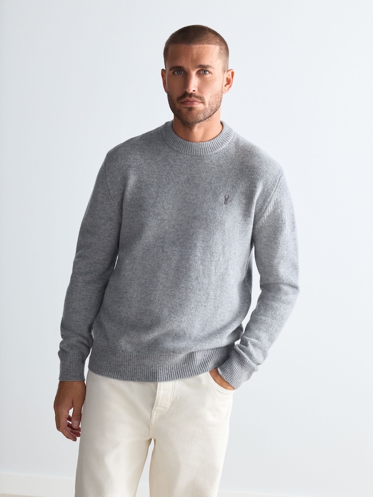 Light Grey Stag Logo Regular Fit 100% Lambswool Premium Jumper - Image 1 of 5