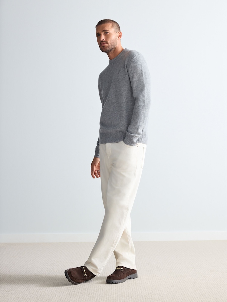 Light Grey Stag Logo Regular Fit 100% Lambswool Premium Jumper - Image 2 of 5