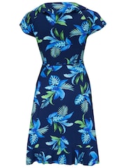 Pour Moi Navy Blue Frill Wrap Woven Beach Dress - Image 4 of 4