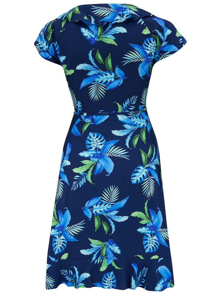 Pour Moi Navy Blue Frill Wrap Woven Beach Dress - Image 4 of 4